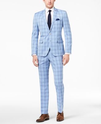 Nick Graham - Men's Slim-Fit Stretch Bright Blue Plaid Suit