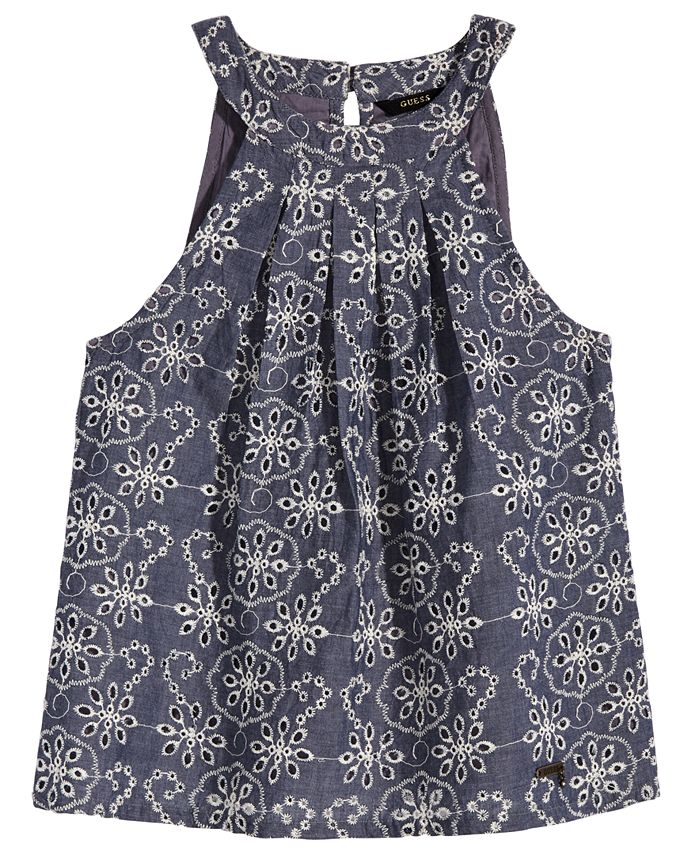 GUESS Embroidered Eyelet Cotton Chambray Top, Big Girls - Macy's