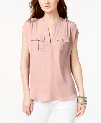 INC International Concepts - Dolman-Sleeve Mixed-Media Utility Shirt