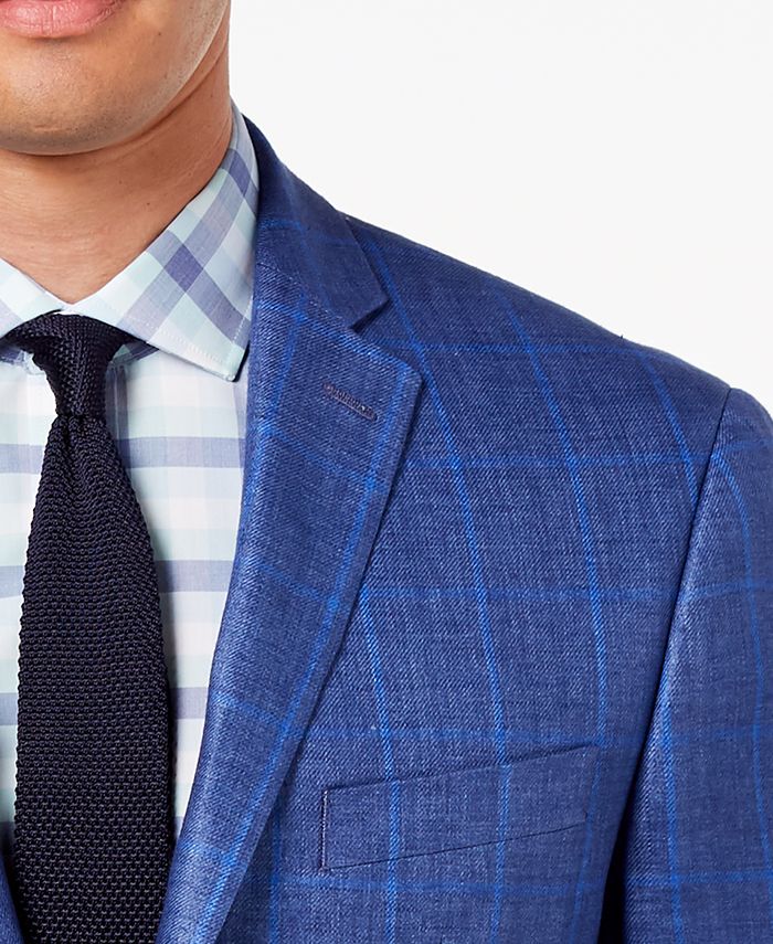 Ryan Seacrest Distinction Men's Modern-Fit Blue Windowpane Linen Sport ...