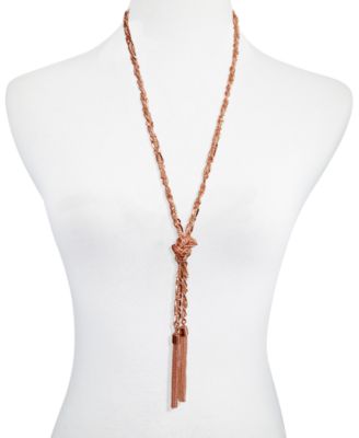 Two-Tone Long Knotted Tassel Lariat Necklace