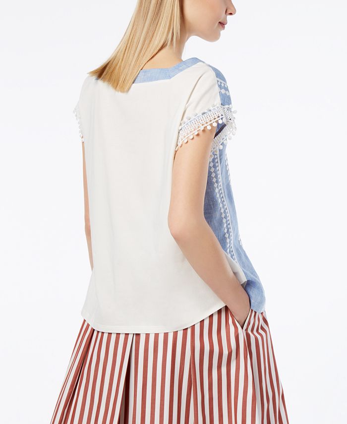Top Old Navy Fille (6-7 Ans / Taille S) - Violet, Broderies, Mélange Lin - NWT