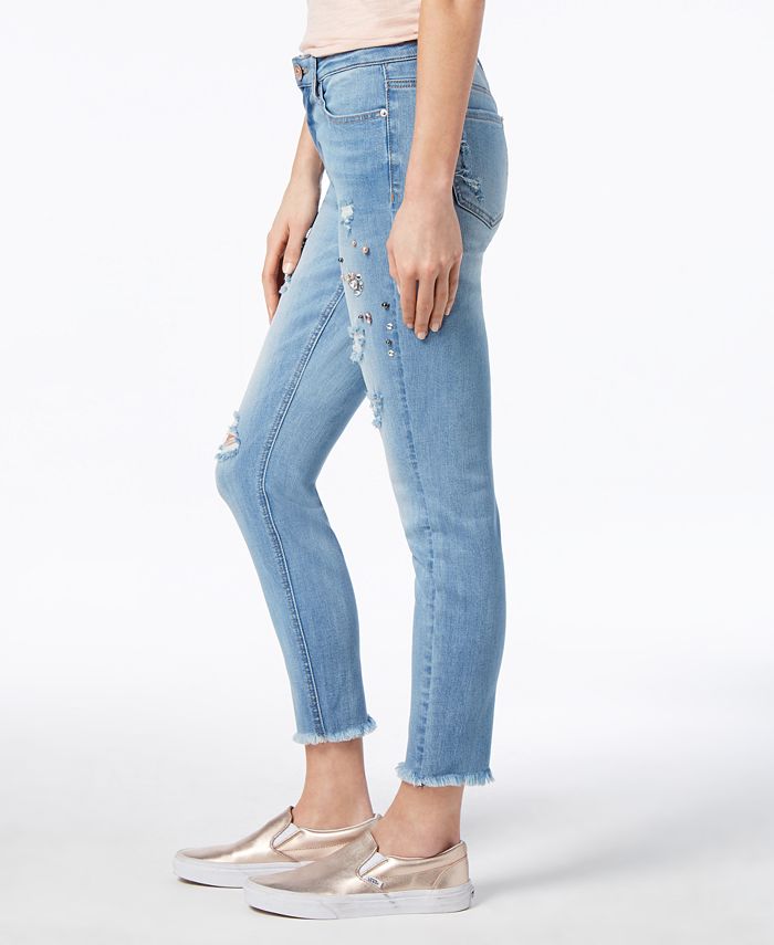 Vanilla Star Juniors' Ripped Embellished Skinny Jeans - Macy's