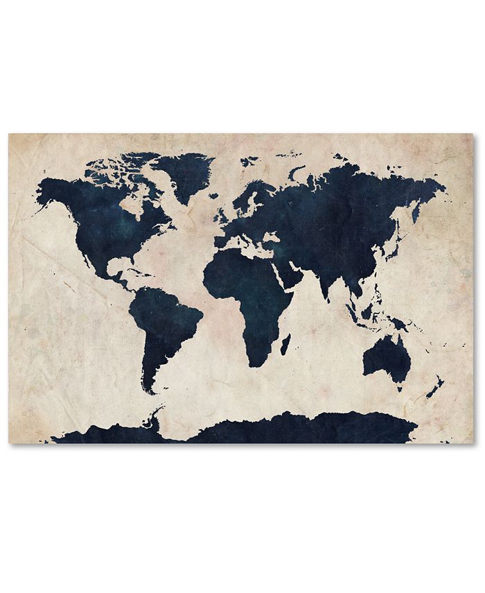 Trademark Global - Michael Tompsett 'World Map - Navy' 22" x 32" Canvas Print