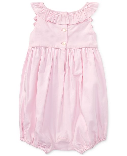 Polo Ralph Lauren Ralph Lauren Ruffled Cotton Oxford Romper, Baby Girls