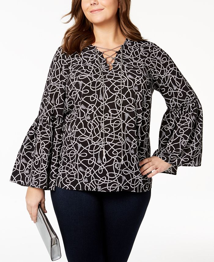 Michael Kors Plus Size Embellished Lace-Up Top & Reviews - Tops - Plus ...
