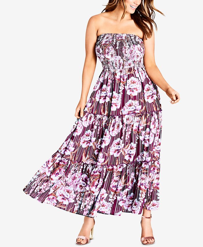 City Chic Trendy Plus Size Strapless Smocked Maxi Dress Macys 