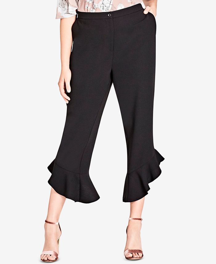 City Chic Trendy Plus Size Ruffled Cropped Pants - Macy's