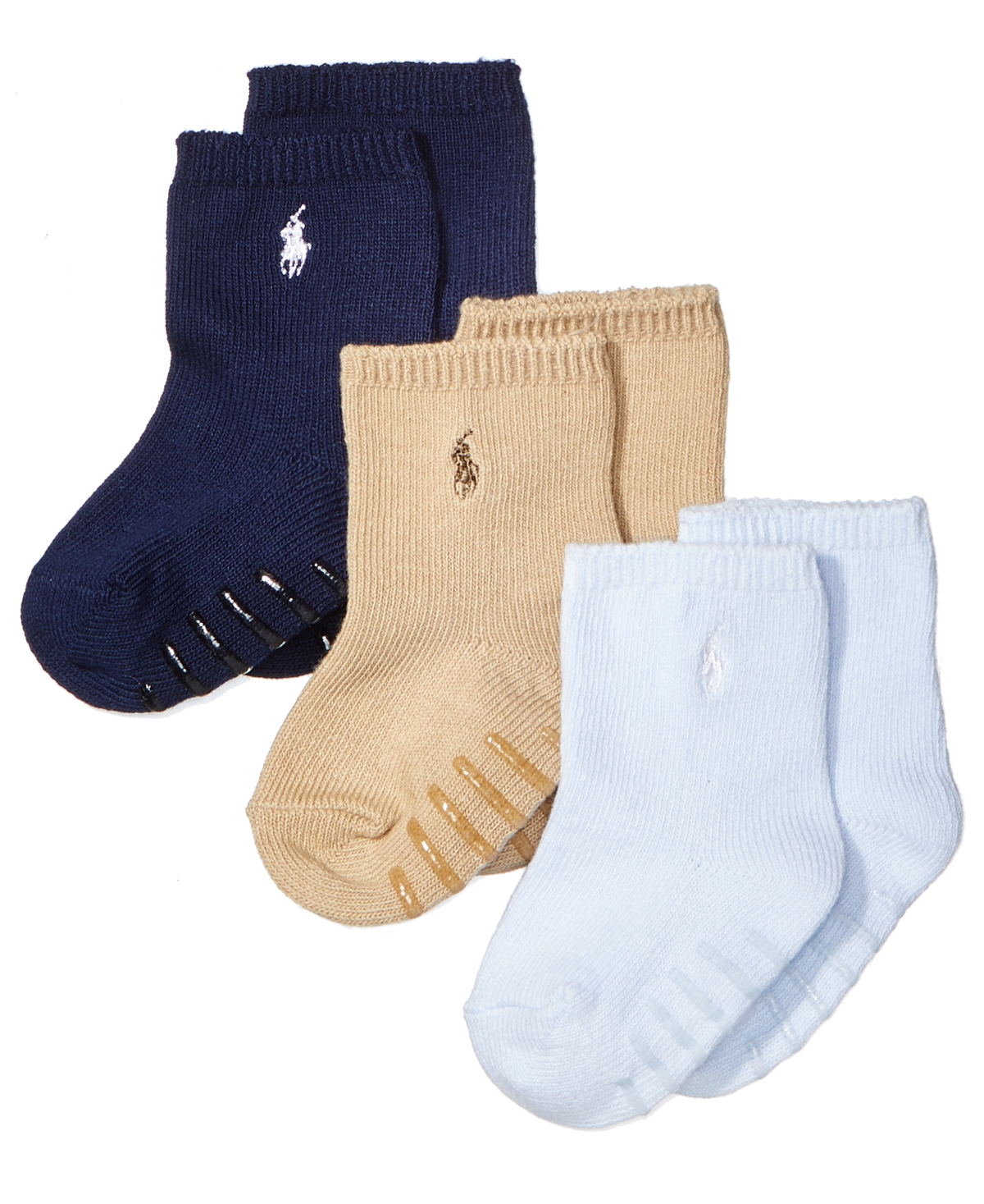 Shop Polo Ralph Lauren Ralph Lauren Baby Boys Embroidered Logo Crew Socks, Pack Of 3 In Blue,khaki,navy