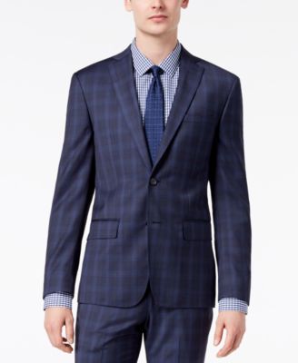 DKNY - Men's Slim-Fit Stretch Blue Plaid Suit Jacket
