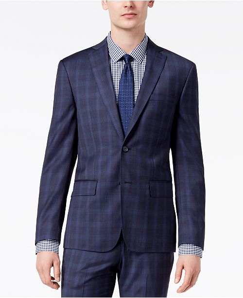DKNY CLOSEOUT! Men's Modern-Fit Stretch Blue Plaid Suit Jacket ...