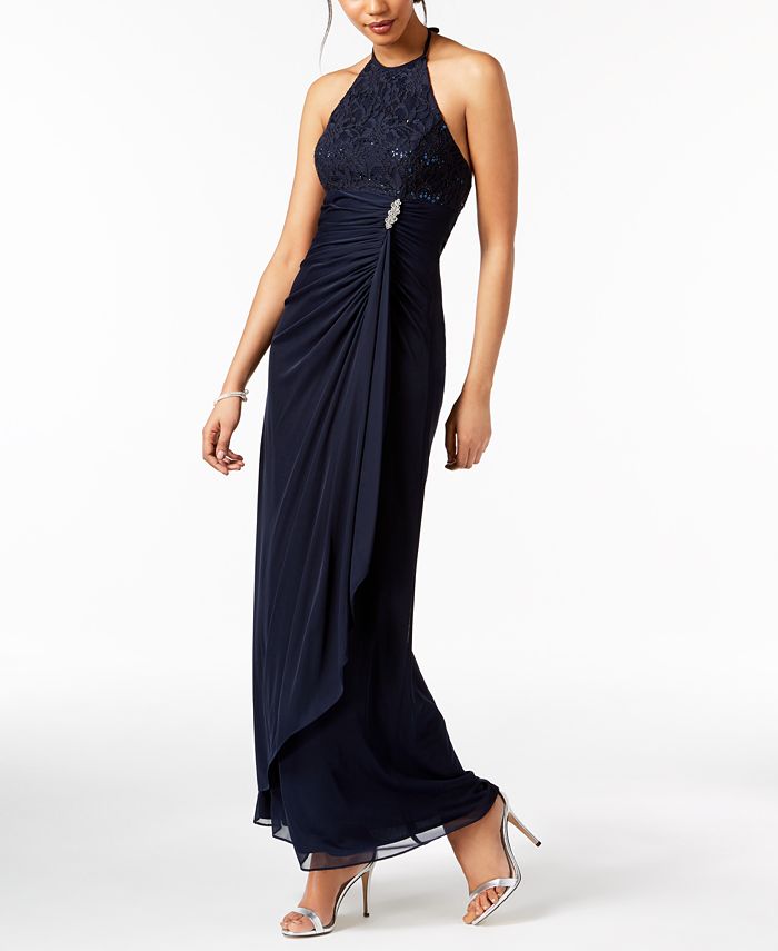 B & Adam Plus Size Sequined-Lace Ruched Gown - Macy's