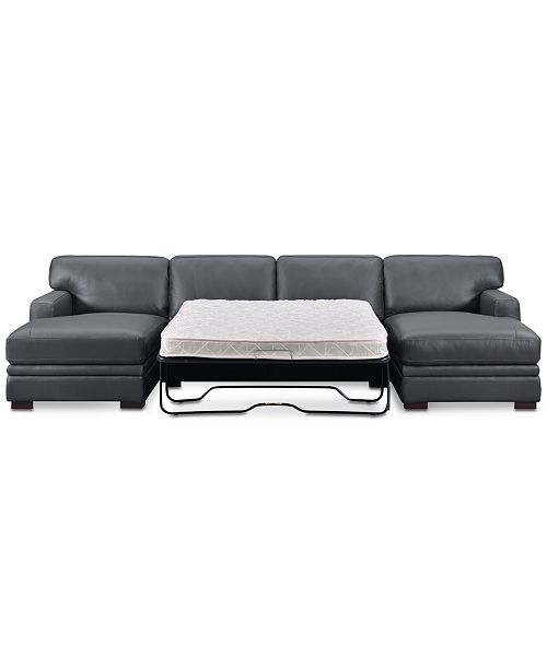 Furniture Avenell 3 Pc Leather Sectional With Double Chaise