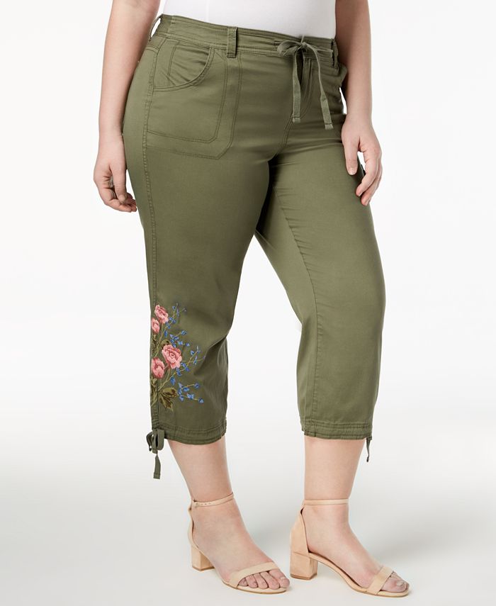 Style & Co Plus Size Embroidered Cropped Cargo Pants, Created for Macy