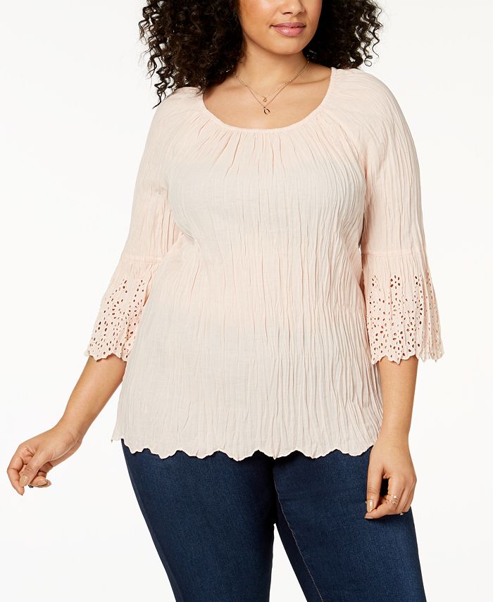 Style & Co Plus Size Cotton Eyelet-Trim Top, Created for Macy's - Macy's