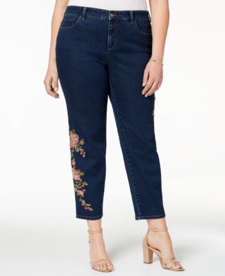 Charter Club Plus Size Embroidered Ankle Jeans, Created for Macy's ...