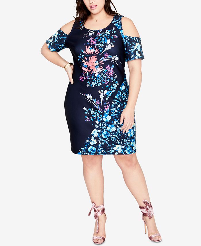 RACHEL Rachel Roy Trendy Plus Size Cold-Shoulder Scuba Dress - Macy's