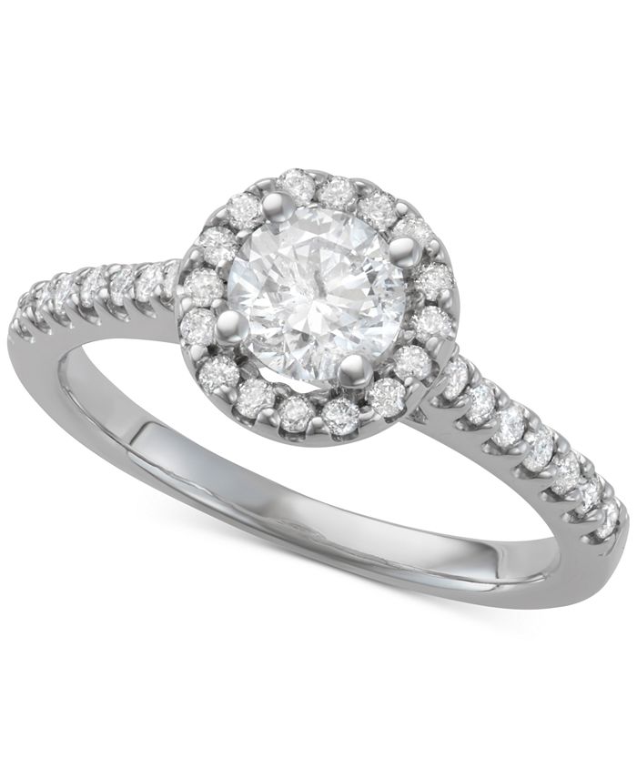 Macy's Diamond Halo Engagement Ring (1-1/10 ct. t.w.) in 14k White Gold ...