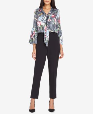 Tahari ASL - Petite Printed Tie-Neck Top