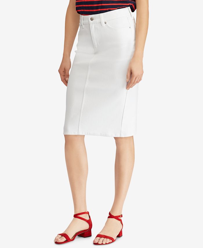 Macy's white denim best sale skirt