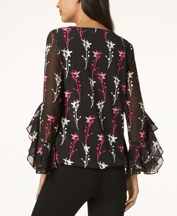 Alfani Petite RuffleSleeve Printed Top, Created for Macy's Macy's