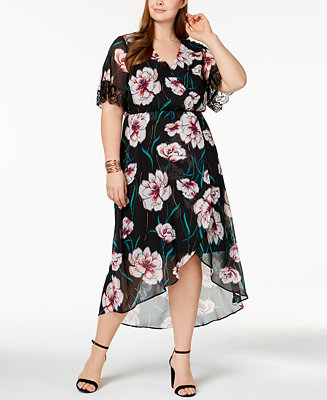 NY Collection Plus Size Printed Faux-Wrap Dress - Macy's