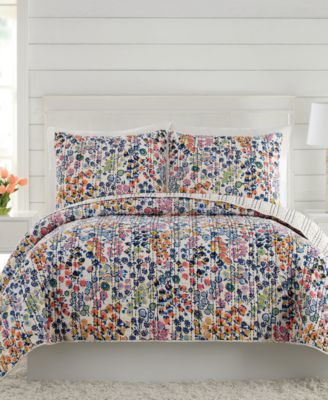 Vera Bradley Bramble Blue Red Multi Floral Full Queen Quilt Pillow Set 2pc  for sale online
