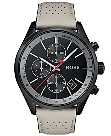 Hugo Boss Men's Chronograph Grand Prix Beige Perforated Leather Strap Watch 44mm