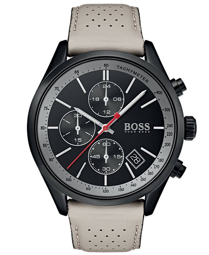 BOSS Hugo Boss Men's Chronograph Grand Prix Beige Perforated Leather ...