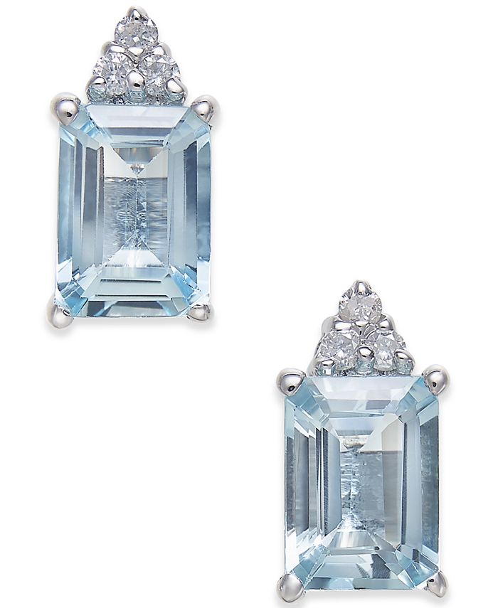Macy's Aquamarine (2 ct. t.w.) & Diamond Accent Stud Earrings in 14k ...
