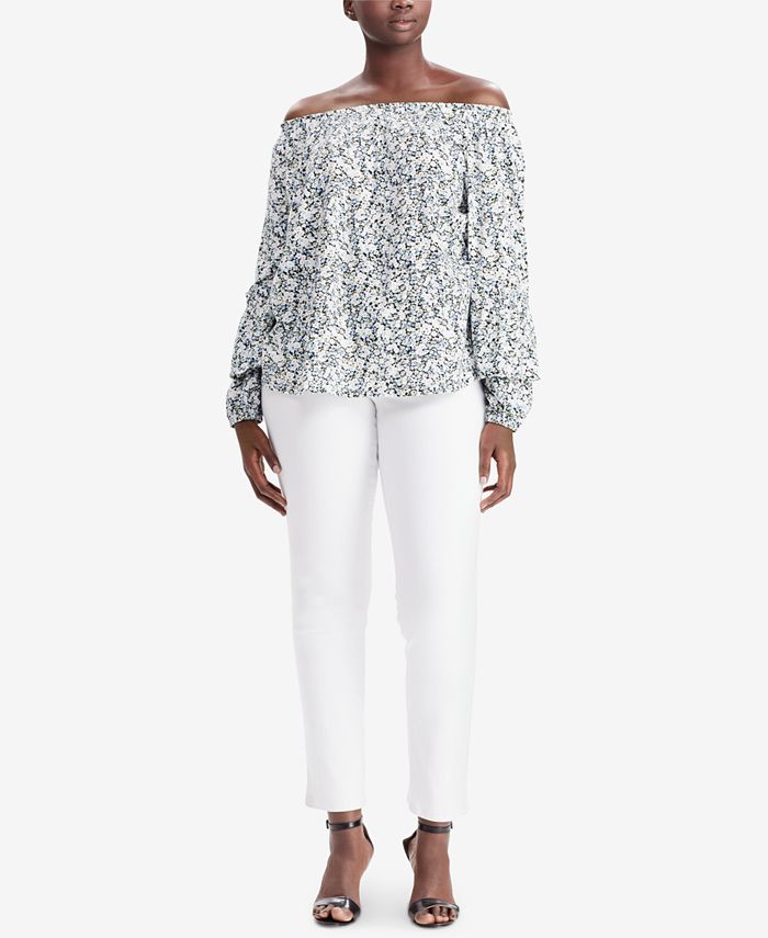 Lauren Ralph Lauren Plus Size Off-The-Shoulder Floral-Print Cotton Top ...