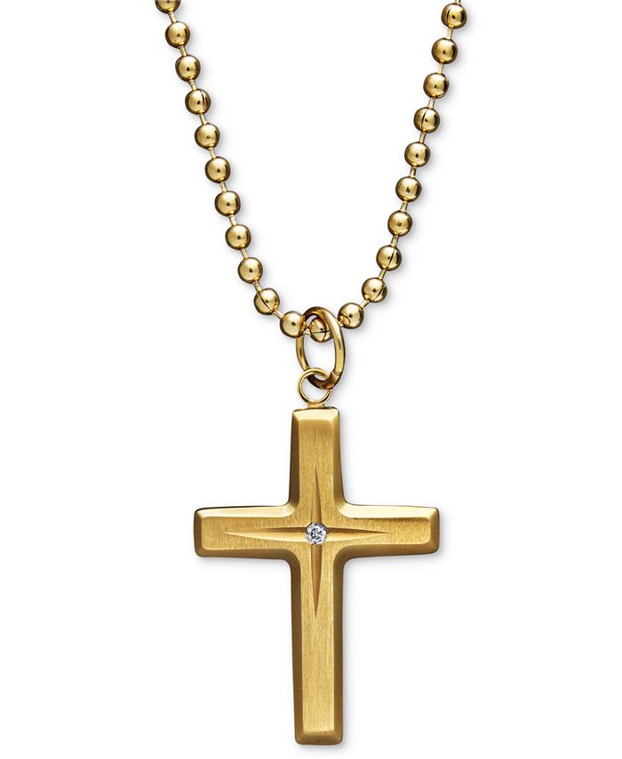 Macy's - Yellow Ion Plated Stainless Steel Necklace, Diamond Accent Cross Pendant