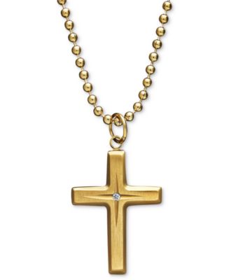 Macy's Yellow Ion Plated Stainless Steel Necklace, Diamond Accent Cross ...
