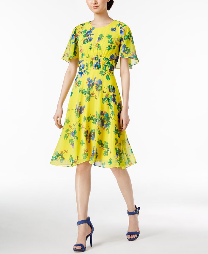 Calvin Klein Floral-Print Chiffon Dress & Reviews - Dresses - Women - Macy's