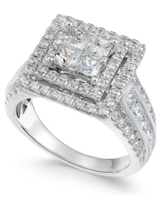 Diamond Princess Halo Ring (2 ct. t.w.) in 14k White Gold - Macy's