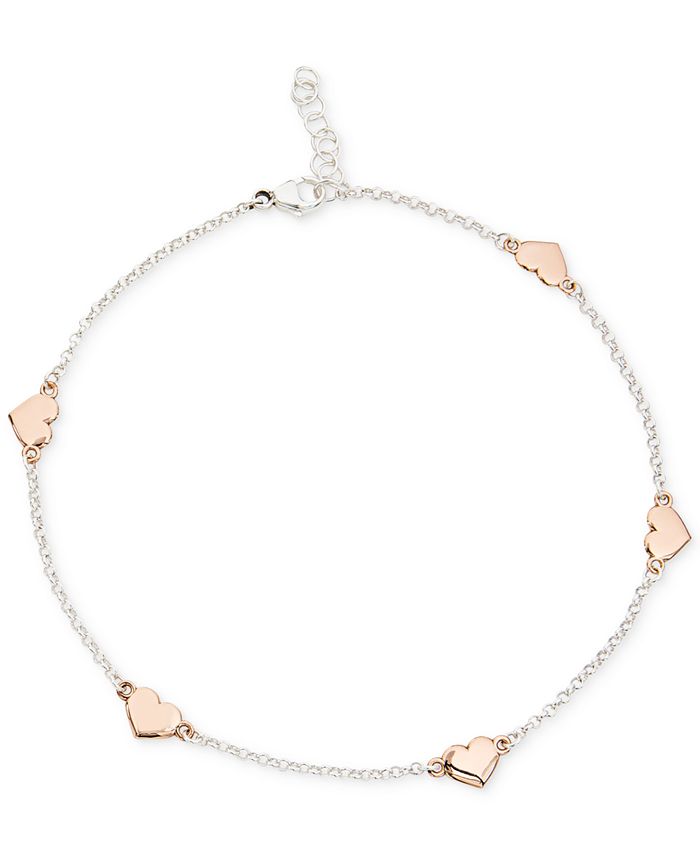 Giani Bernini - Two-Tone Heart Ankle Bracelet in Sterling Silver and 18k Rose Gold-Plate