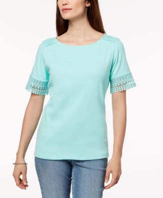 Karen Scott - Cotton Lace-Trim T-Shirt