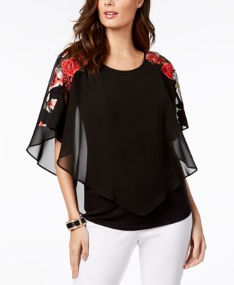 Thalia Sodi - Embroidered Mesh Overlay Top