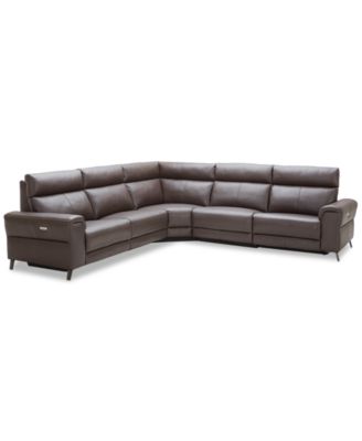 Furniture CLOSEOUT! Raymere 122" 5-Pc. Leather Sectional Sofa With 2 Power Recliners, Power Headrests And USB Power Outlet, Created for Macy's