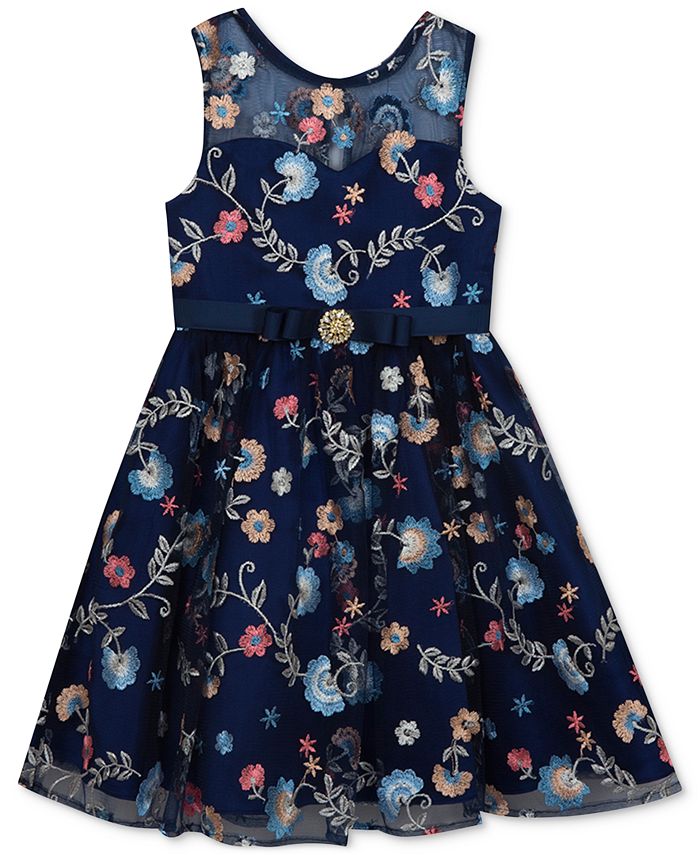 Rare Editions Floral-Embroidery Dress, Little Girls - Macy's