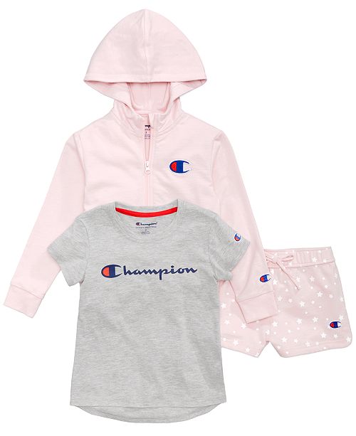 Champion Heritage Zip Up Hoodie Logo Print T Shirt Printed Shorts Little Girls Reviews Sets Outfits Kids Macy S
