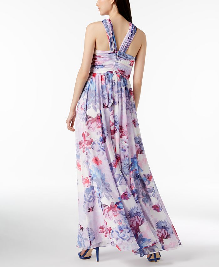 Calvin Klein Floral Chiffon Crisscross Halter Gown - Macy's