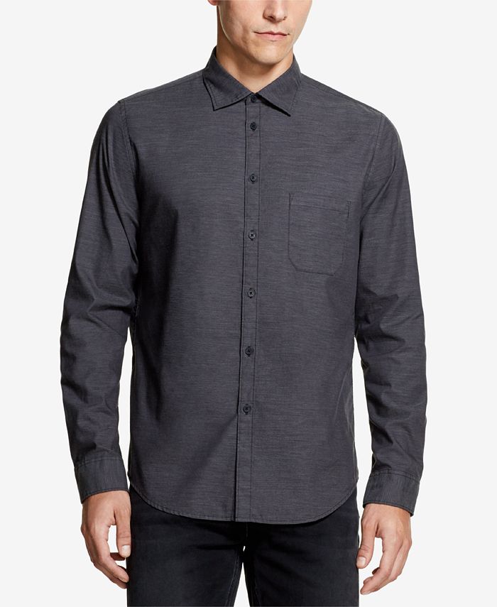 HUF Men's H Monogram Chambray Woven Shirt – Casual Button-Up With Snap Closure