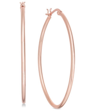 image of Essentials Large Rose Gold Plated Polished Oval Medium Hoop Earrings, 2