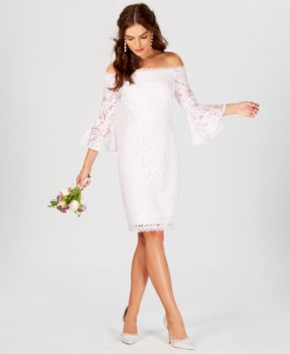 white off the shoulder bell sleeve dress