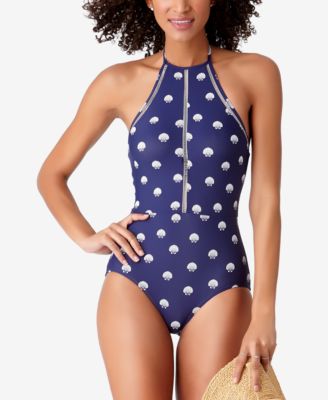 Anne Cole - Shell-Print Crochet-Trim One-Piece Swimsuit