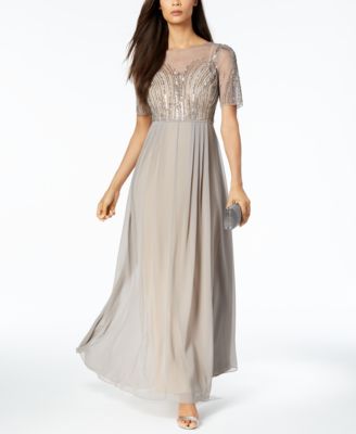 Adrianna Papell Petite Beaded Illusion Gown - Macy's