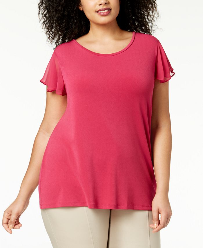 Charter Club Plus Size Chiffon Flutter-Sleeve Top, Created for Macy's ...