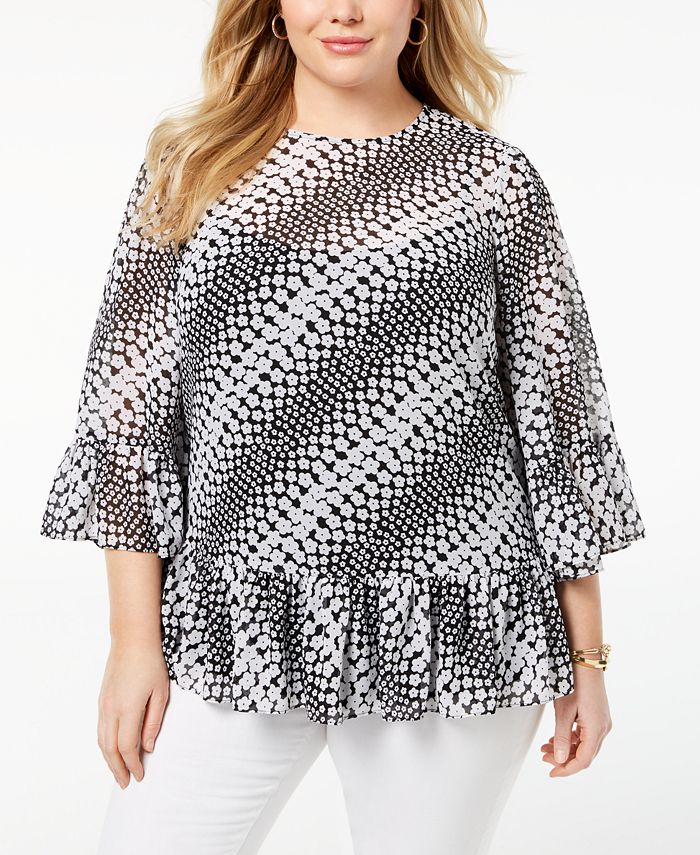 Michael Kors Plus Size Printed Bell-Sleeve Blouse & Reviews - Tops ...