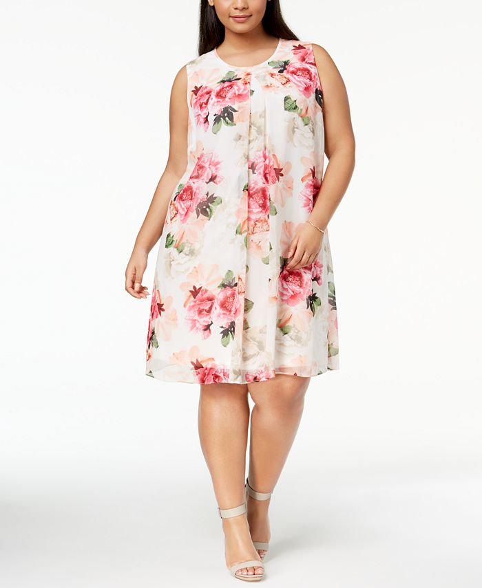 Calvin Klein Plus Size Floral-Print Trapeze Dress - Macy's